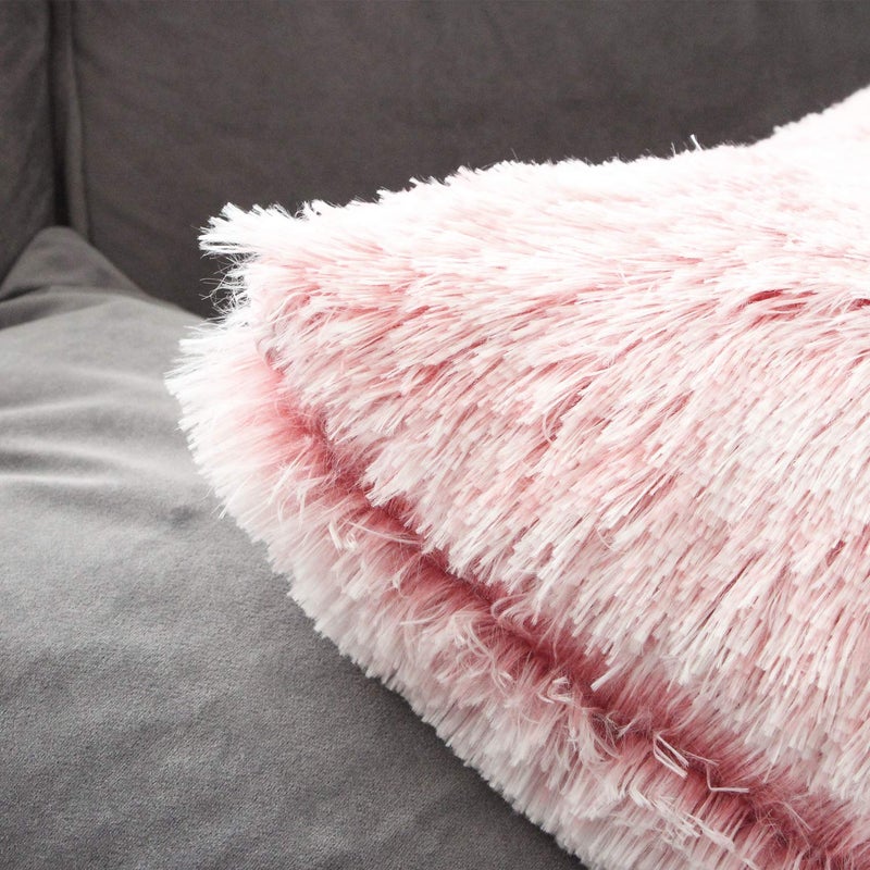 Uhomy 2 Packs Fluffy Accent Pillows Cover 18"x18", Soft Pink Ombre Faux Fur Throw Pillow Case, Modern Luxury Decorative Square Cushion Cover for Farmhouse Home Decor for Sofa/Bed/Chair, 45x45cm - Image 3